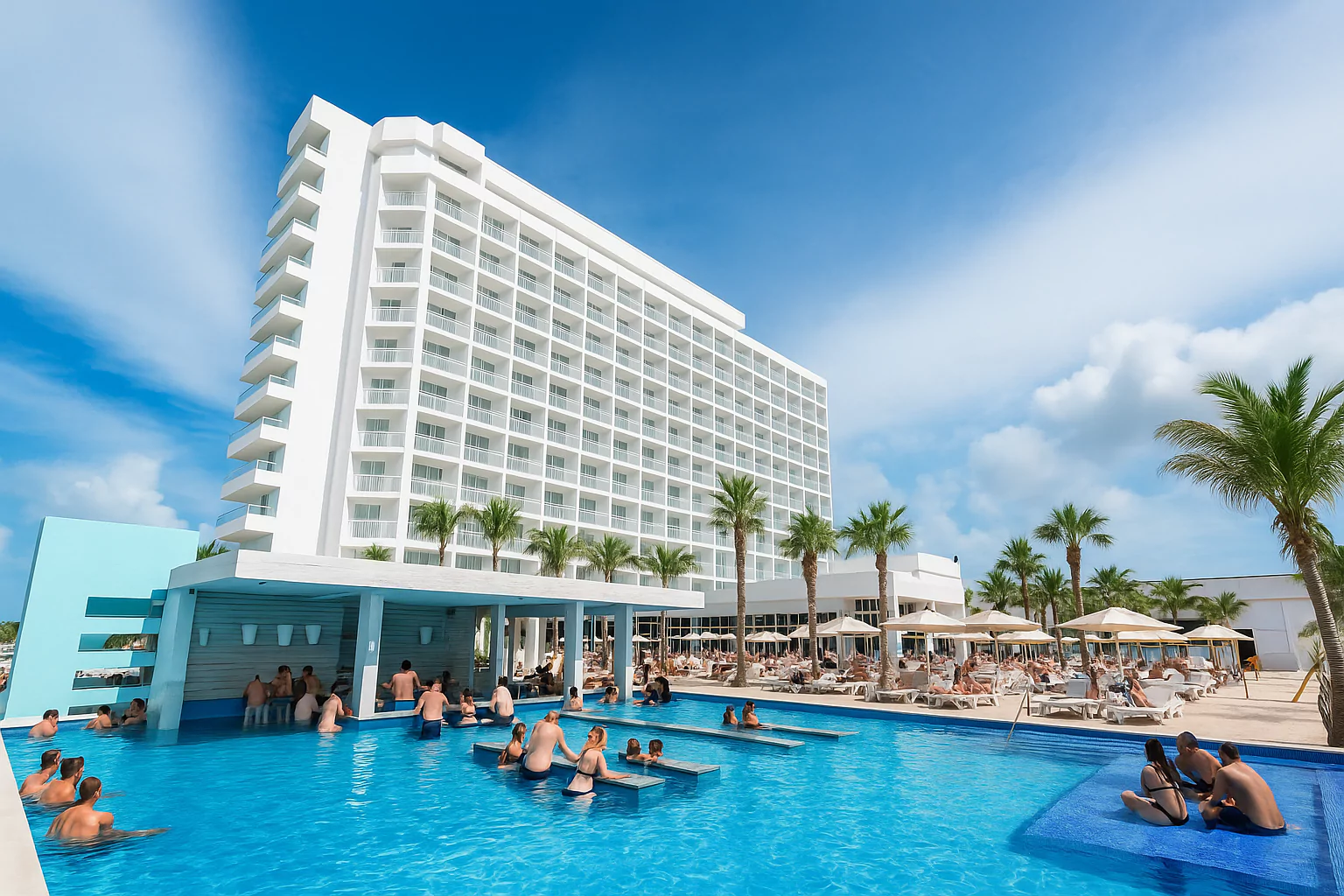 Modern adults-only resort in Cancun with a swim-up pool bar