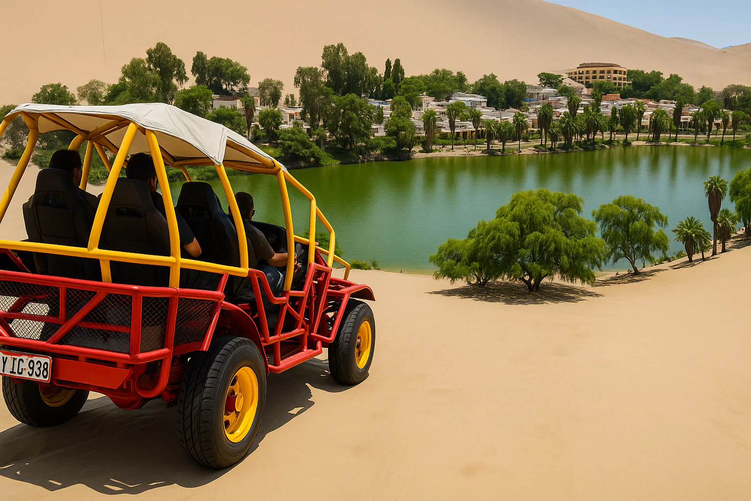 Dune buggy overlooking the Huacachina oasis in the Peruvian desert